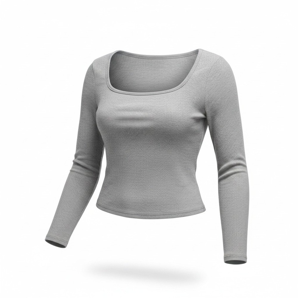 DAZY Ribbed Long Sleeve Top Womens XL Grey Excellent Ruched Sweetheart Neck
